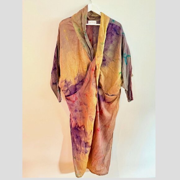 Myrah Penaloza Rainbeau Linen Amma Gown Bottanical Tie Dye Handmade Dress Lmt Ed - Picture 2 of 5